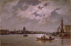 Blick auf die Newa und die Admiralteyskaya-Uferpromenade bei Mondlicht, 1882